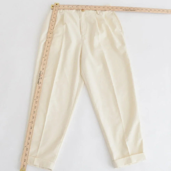 Vintage 90s Liz Sport Yellow Beige Pleated Cuffed Crop Ankle Pants Size 8 Petite - Picture 4 of 12